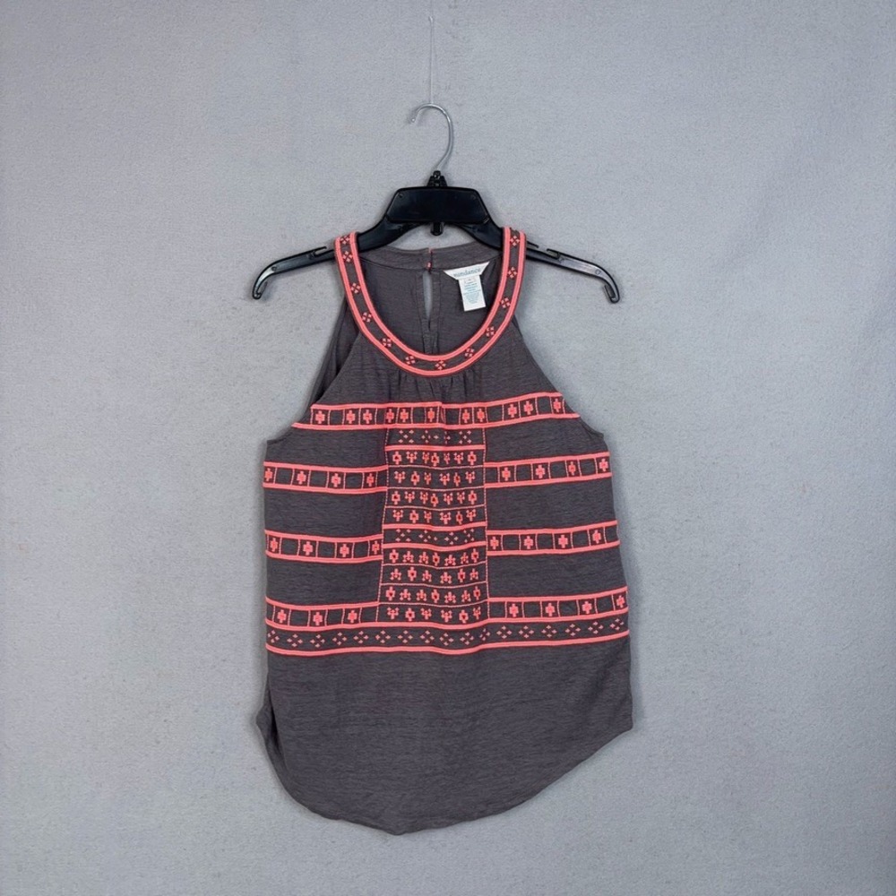 Sundance Tank Top Womens Small Gray Pink Embroidered Linen Boho Sleeveless